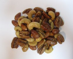 A pile of glazed nuts from the top